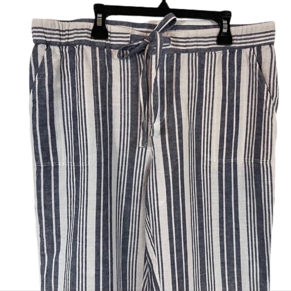 Liz Claiborne Striped Linen Blend Beach Pants M White Navy Drawstring Waist - Picture 2 of 11